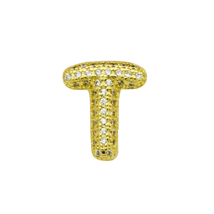 Retro copper bracelet with a letter 'A' charm featuring micro inlaid zircon, shown in a gold finish.