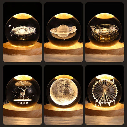 Enchanting galaxy crystal ball night light with 3D pattern, creating a mesmerizing celestial display for bedroom decor