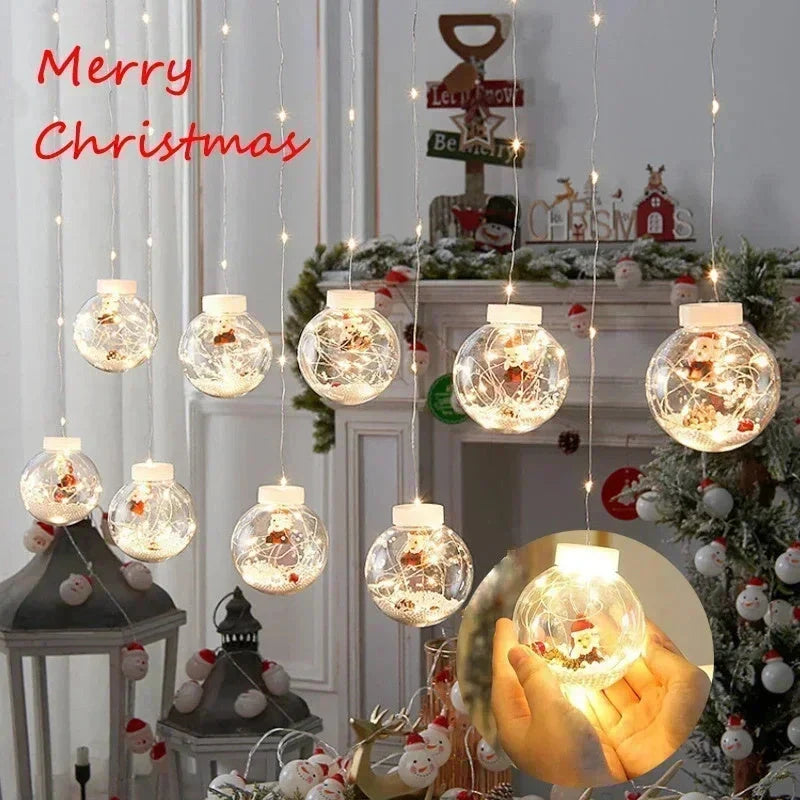 10PCS LED Christmas Curtain Lamp Set with fairy snowman and wishing ball designs for festive decoration