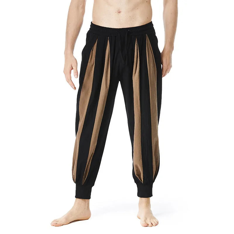 Men's straight-leg polyester casual trousers in red, khaki, yellow or brown colours