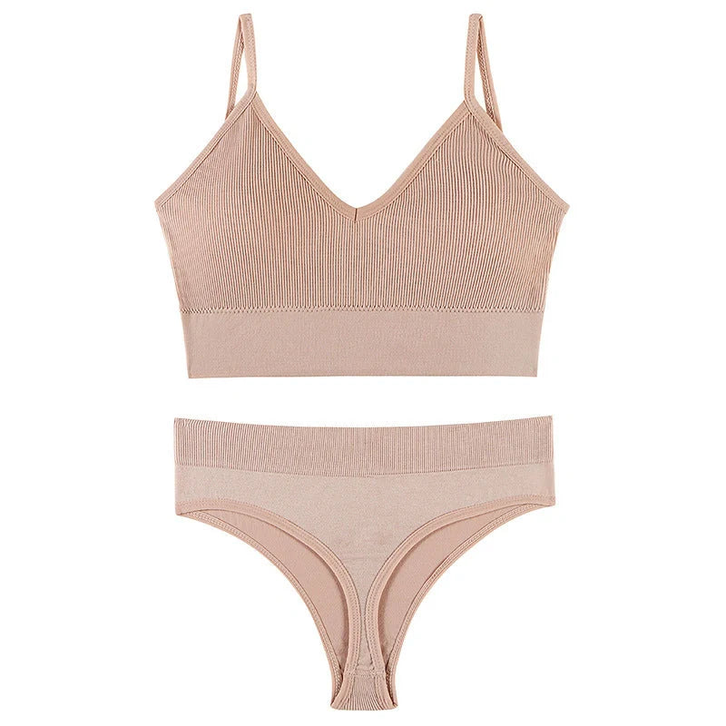 Women's Wireless Push-up Bra Set with French Triangle Cup in various colors and sizes