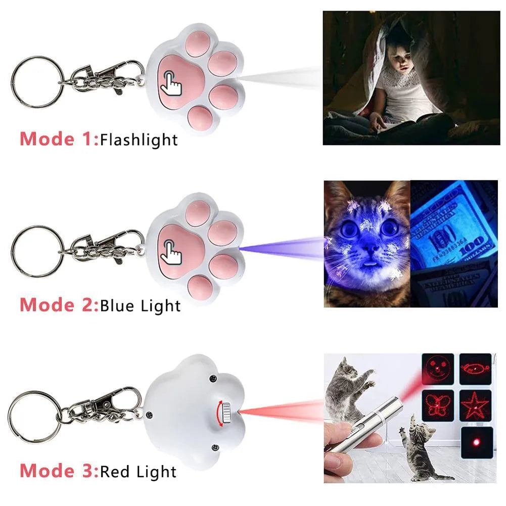 USB rechargeable infrared cat teaser toy with key chain in black or pink measuring 5x2.5 cm