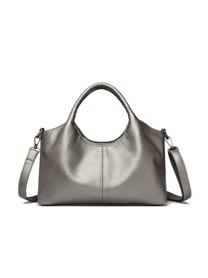 Women's soft genuine leather large crossbody bag shown in available colours: black, brown, wine red, yellow, beige, bronze, green.