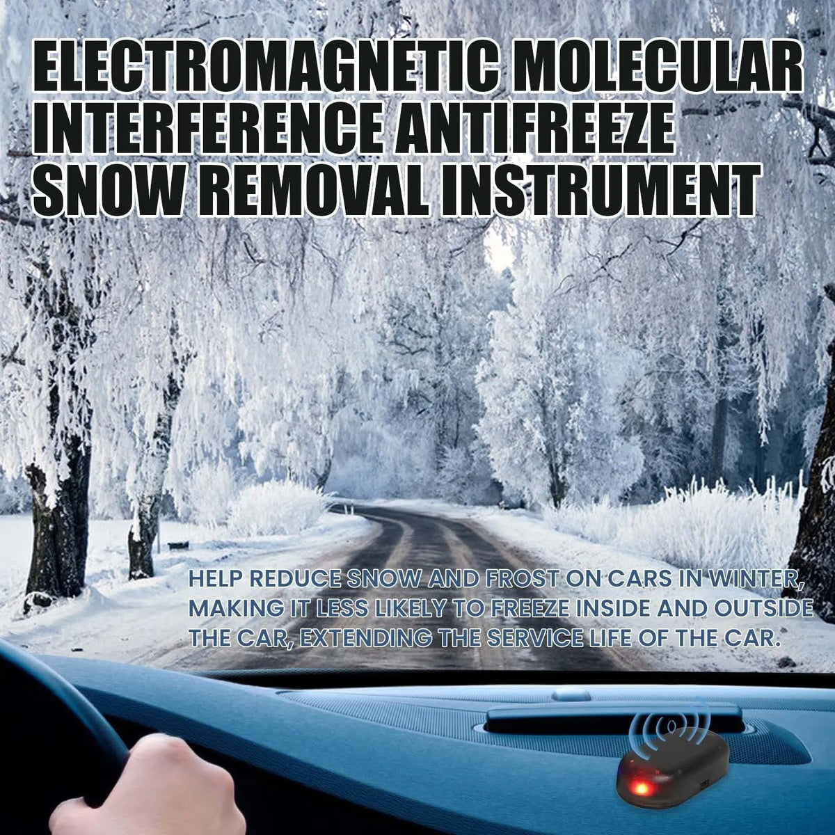 Black compact car de-icing tool for melting sleet and snow on vehicle windscreens.