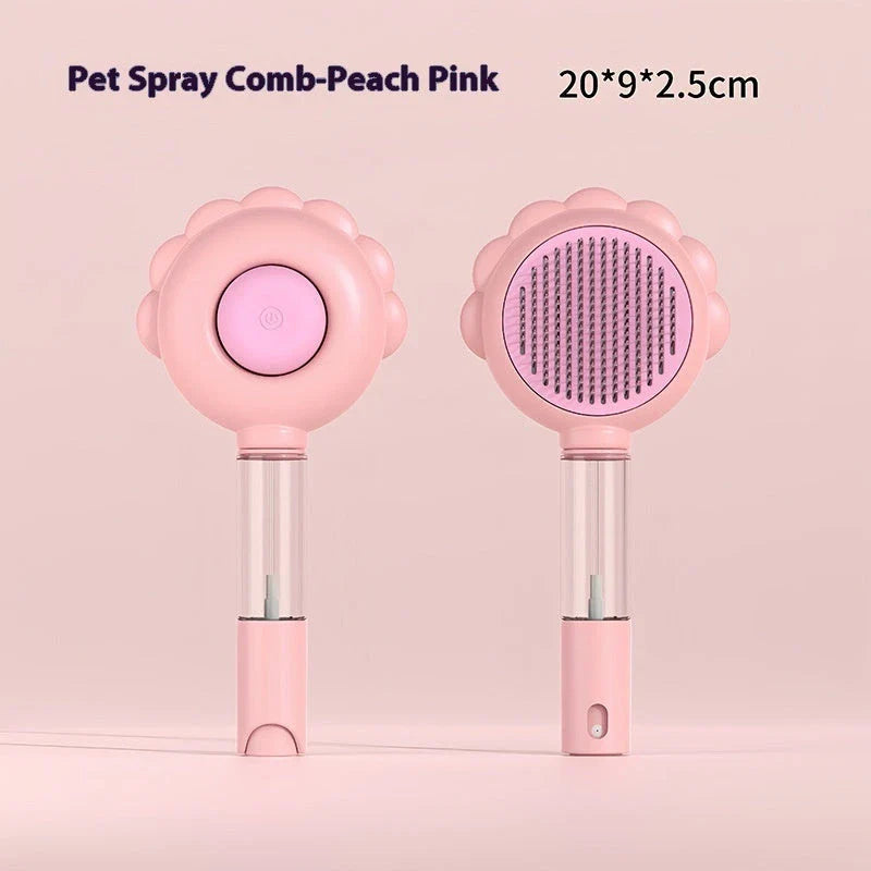 Self-Cleaning Pet Grooming Brush with Spray - Gentle Deshedding Tool for Cats and Dogs