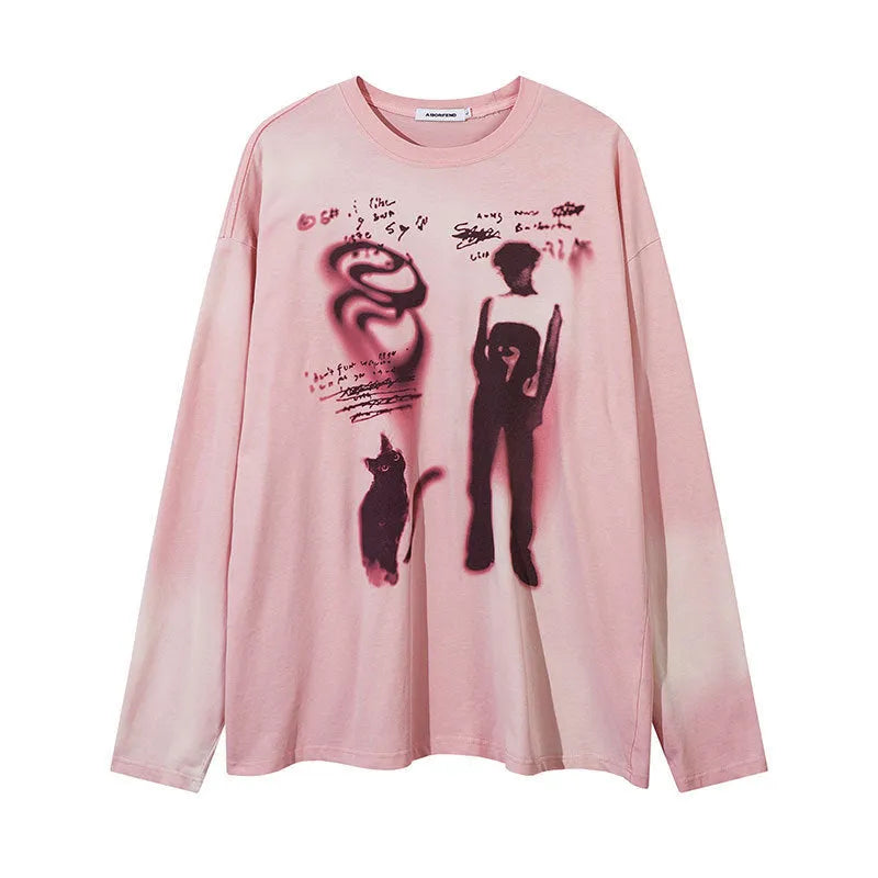 Loose casual pullover top with drop-shoulder sleeves in dark grey cotton fabric