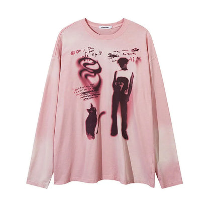 Loose casual pullover top with drop-shoulder sleeves in dark grey cotton fabric