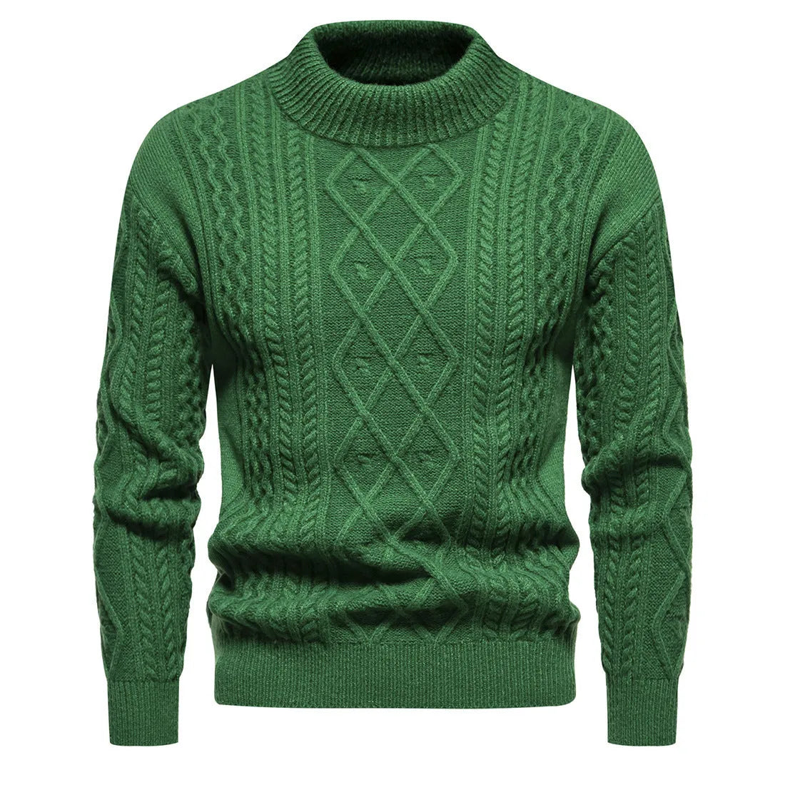 Men's round neck thickened pullover sweater in solid dark grey, green, blue, black, beige or light brown, sizes M to 3XL