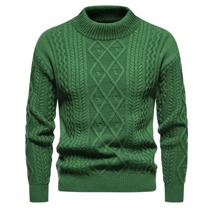 Men's round neck thickened pullover sweater in solid dark grey, green, blue, black, beige or light brown, sizes M to 3XL