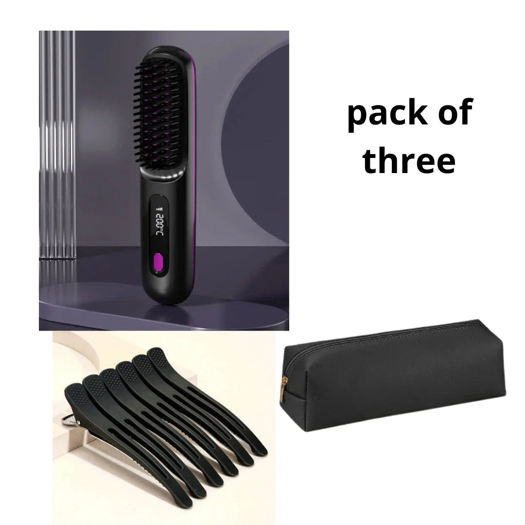 Cordless hair straightener brush with fast heating, long-lasting battery, and USB charging for effortless styling on-the-go