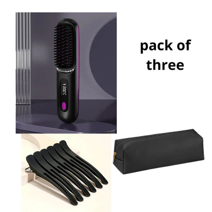Cordless hair straightener brush with fast heating, long-lasting battery, and USB charging for effortless styling on-the-go