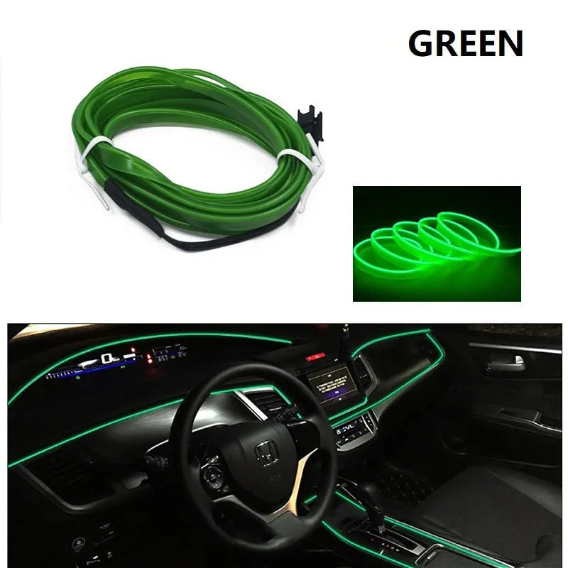 Car ambient light kit showing 6-metre LED light cable and USB driver for interior vehicle lighting.