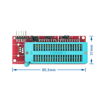 Offline simulation programmer burner unit for PIC microcontrollers, compatible with ICD2, KIT3, and KIT3.5 sockets.