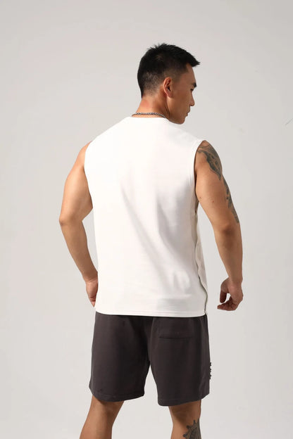 Korean style men's loose fitness vest with hidden hook design in solid colour