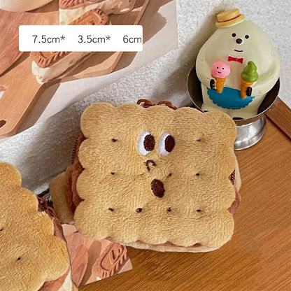 Plush sandwich biscuit pencil case and cookie coin purse in cartoon style, two colour options