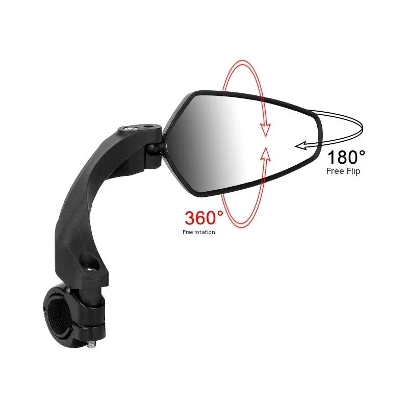 Black rotatable bicycle rearview mirror for mountain and road bike safety
