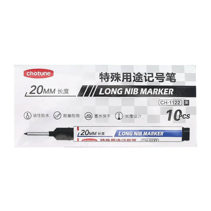 Waterproof quick-drying marker pens with 20mm long pen head in black, red and blue, pack of 10