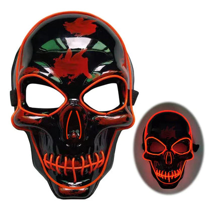 Realistic LED Skeleton Mask with customizable glow-in-the-dark lighting effects for Halloween, parties, and more