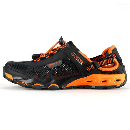 Black orange mesh trekking shoes with rubber anti-slip sole and Velcro fastening, sizes 36-46