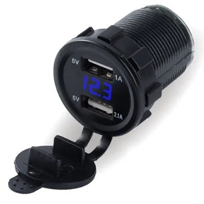 Waterproof motorcycle car charger with snap-on cigarette lighter connection for fast USB charging