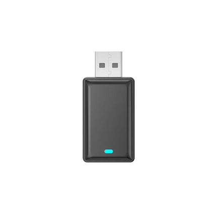 Black 9-inch wireless CarPlay adapter and GPS unit with a capacitive touch screen.