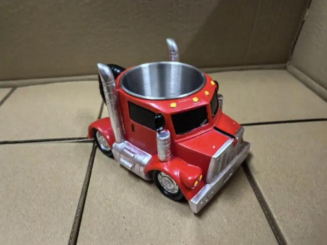 Resin semi-truck shaped coffee mug in orange colour with 11-ounce capacity
