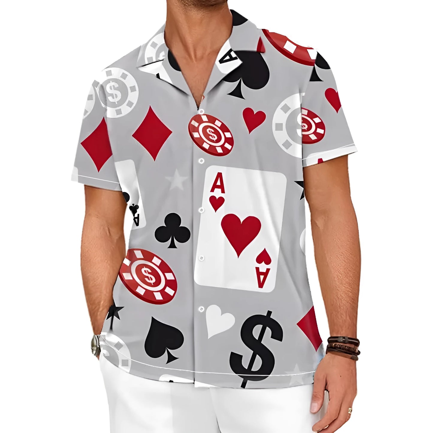Men's slim fit short sleeve casual shirt with cardigan style and camouflage pattern