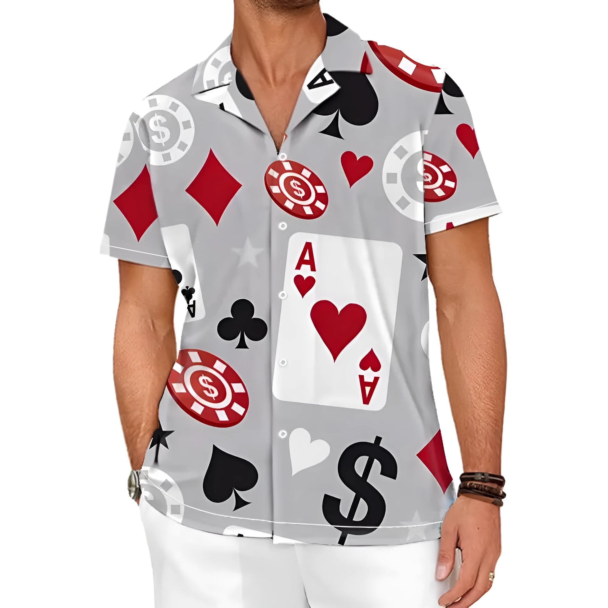 Men's slim fit short sleeve casual shirt with cardigan style and camouflage pattern