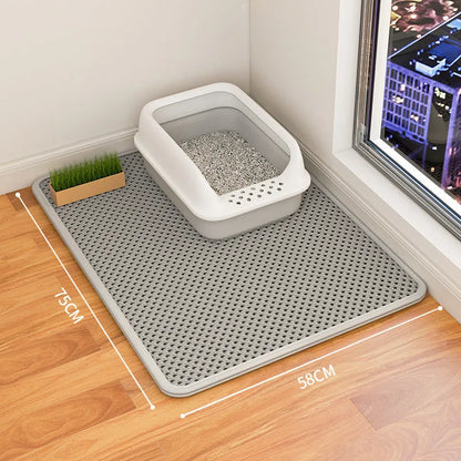 Double layer waterproof cat litter mat with non-slip backing in beige, black, blue and grey colour options