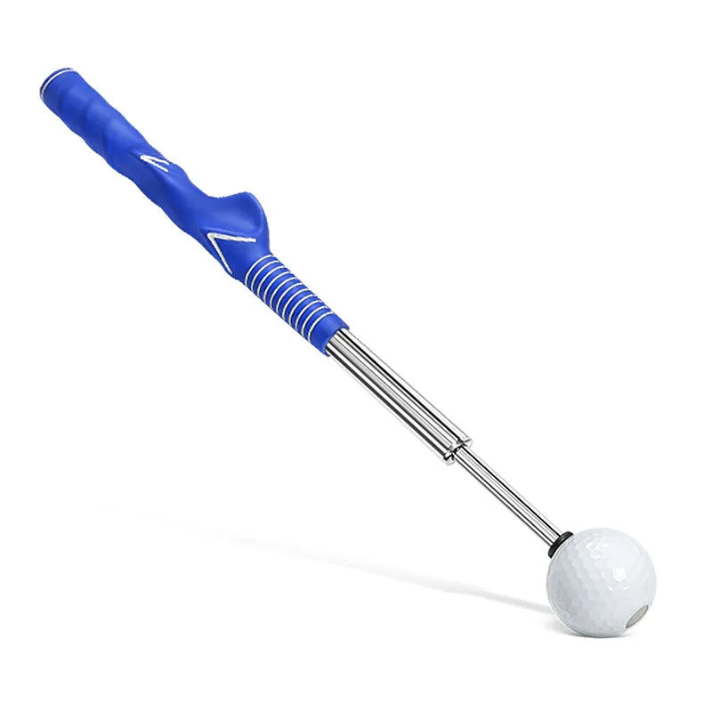 Golf telescopic swing simulator with adjustable stainless steel shaft in black, blue, or red colours for home training