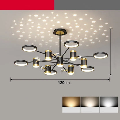 Black 13-head iron fan chandelier pendant lamp with remote control