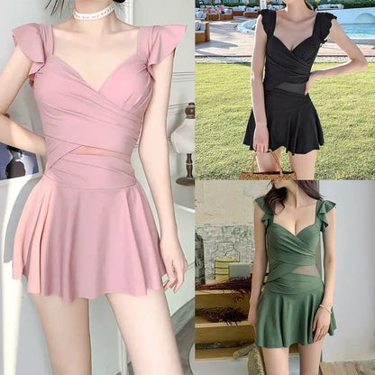 Women's solid colour one-piece swimsuit in milk silk fabric available in black, green, or pink