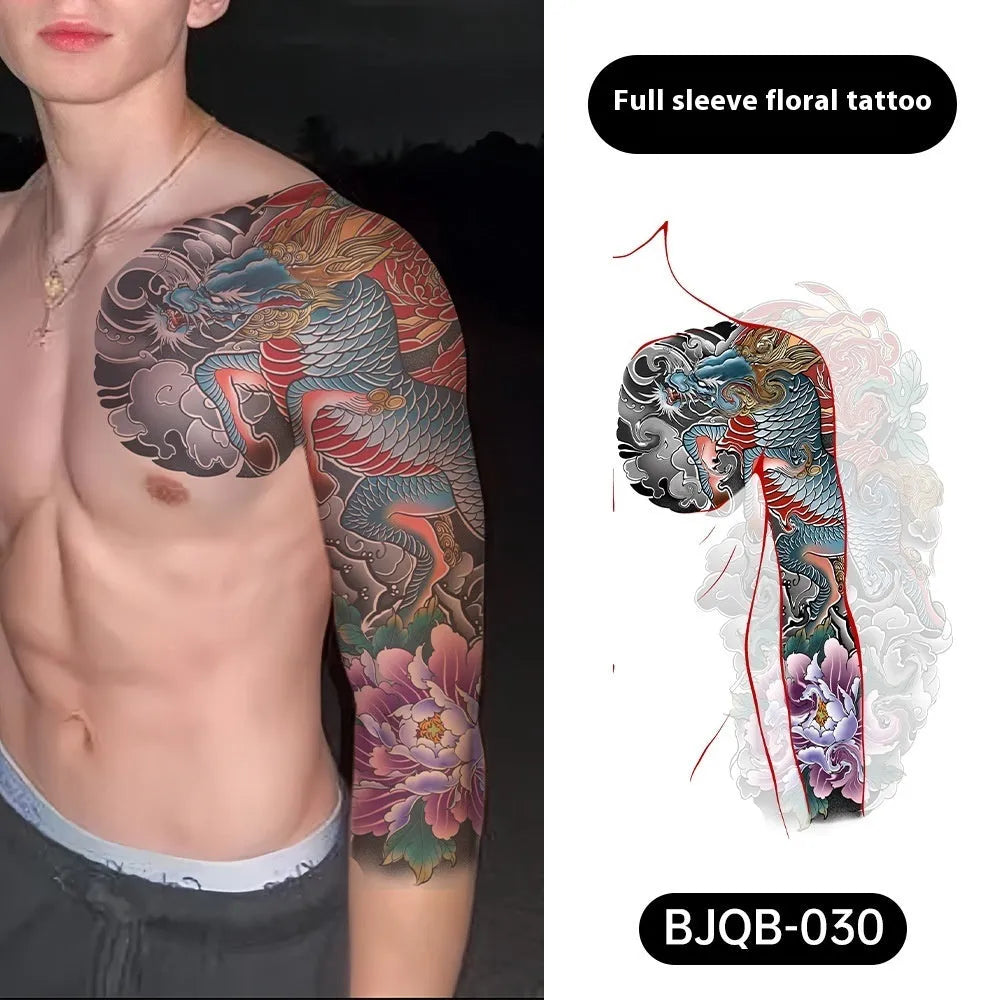 Retro traditional simulation flower arm body sticker sheet, 520mm x 370mm, transfer printing, BJQB pattern options