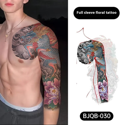 Retro traditional simulation flower arm body sticker sheet, 520mm x 370mm, transfer printing, BJQB pattern options