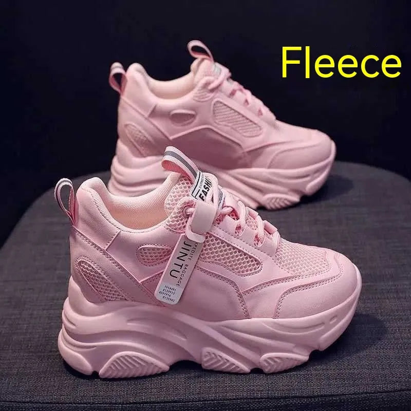 Women's black mesh platform casual shoes with a hollow-out design and a toe-holder strap.