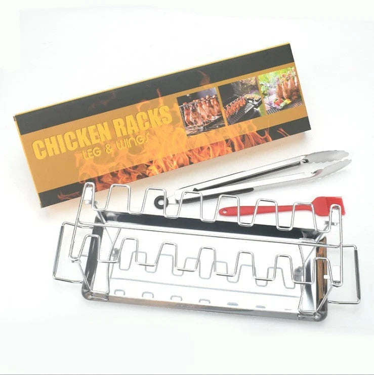 Stainless Steel Barbecue Rack with 14 Slots for Chicken, Ribs, and More