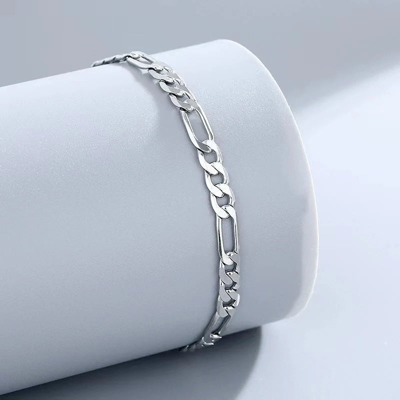 S925 Sterling Silver Hip Hop Anklet Bracelet Unisex White Gold Color