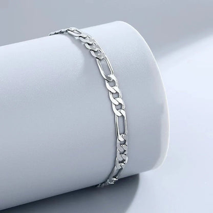 S925 Sterling Silver Hip Hop Anklet Bracelet Unisex White Gold Color