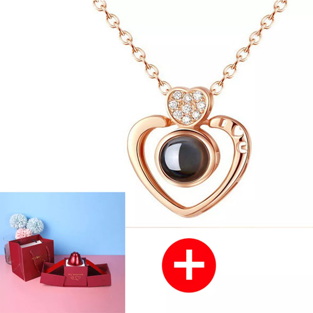 Valentine's Day Metal Rose Jewelry Gift Box Necklace with adjustable crystal necklace and maroon gift box