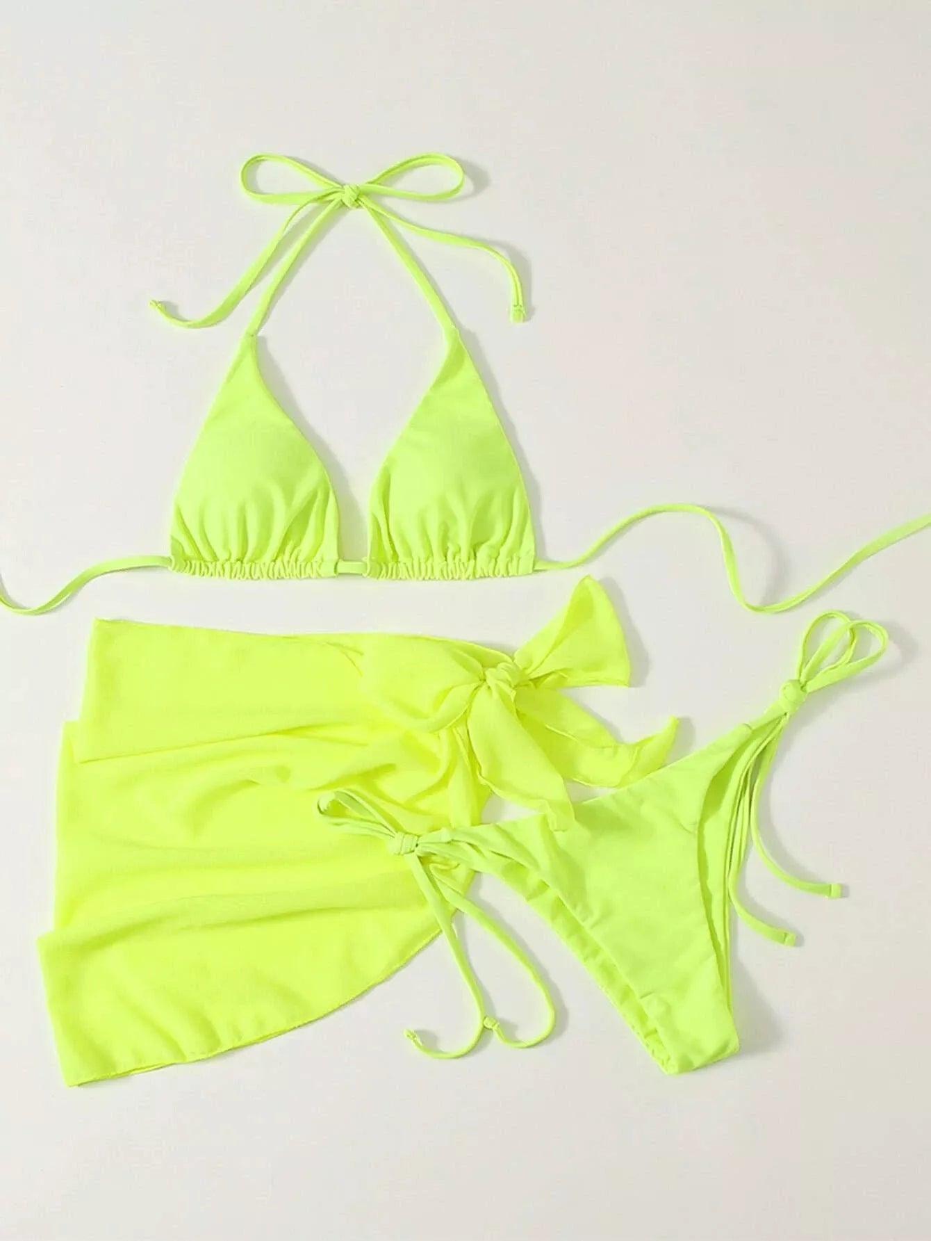 Women's three-piece mesh bikini swimsuit in vibrant colours, perfect for summer