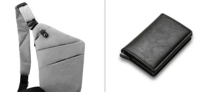 Canvas chest bag 31x20x1cm, 190g, one-shoulder crossbody with anti-radiation fabric inside, smoke black or silver grey