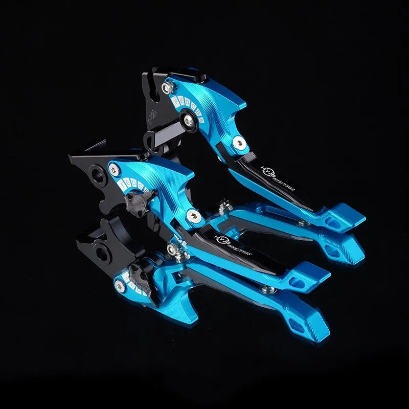 Pair of anodised metal bicycle brake horn handle levers with adjustable reach, shown in a two-tone colour finish.