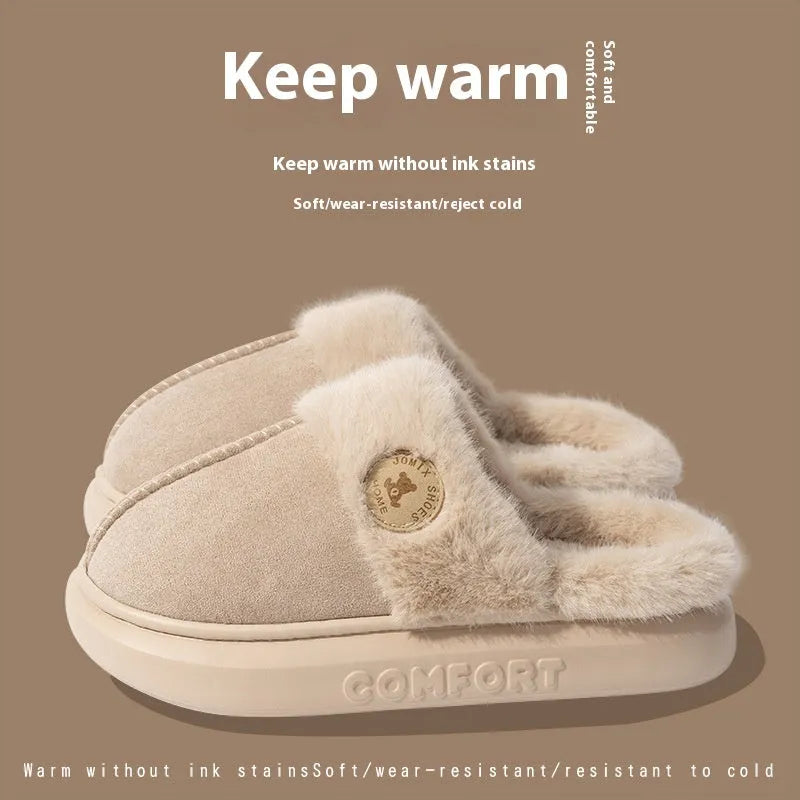 Winter plush slippers in multiple colours with thick fleece upper and PVC sole