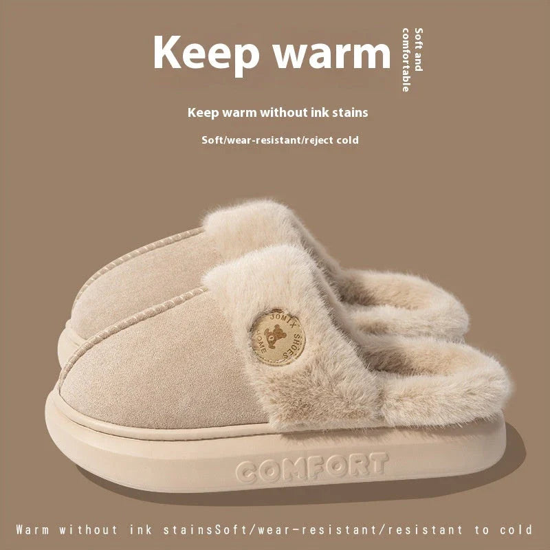 Cozy and stylish plush slippers with fleece lining and durable PVC soles for all-season indoor comfort and relaxation