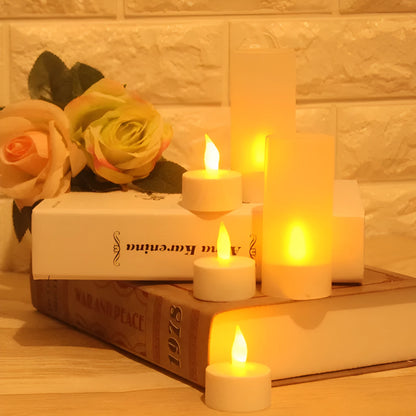 White plastic USB rechargeable LED candle with yellow flashing light mode, measuring 5.5cm tall