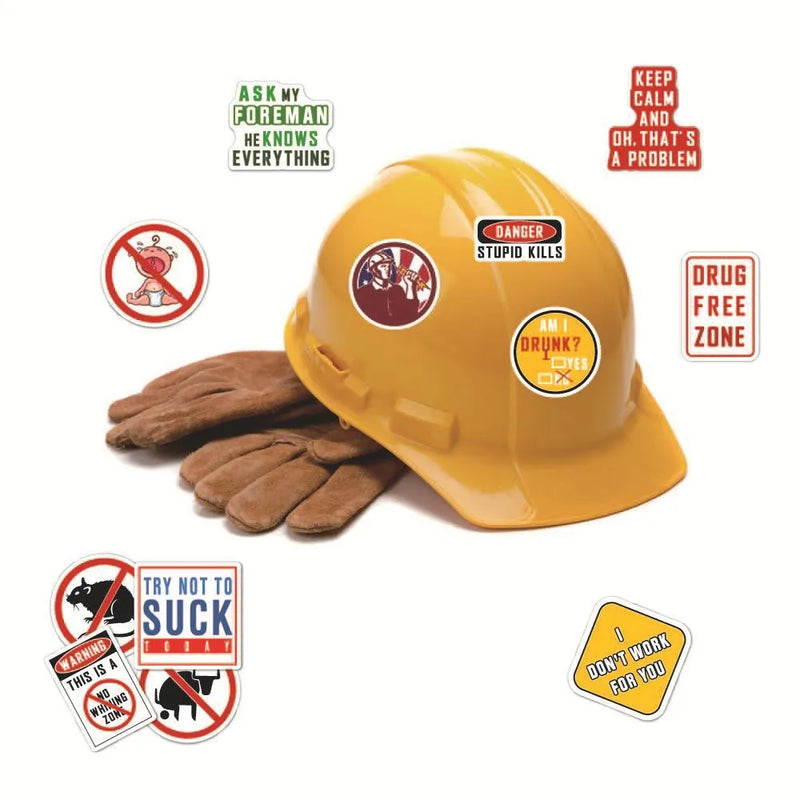 Waterproof personalised motorcycle helmet luggage skateboard stickers with warning slogans, 50-pack of 6-8cm PVC adhesive stickers with bright film coating for custom safety graffiti