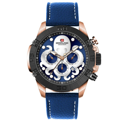 Octopus men's waterproof quartz watch with luminous display in blue or black colour options