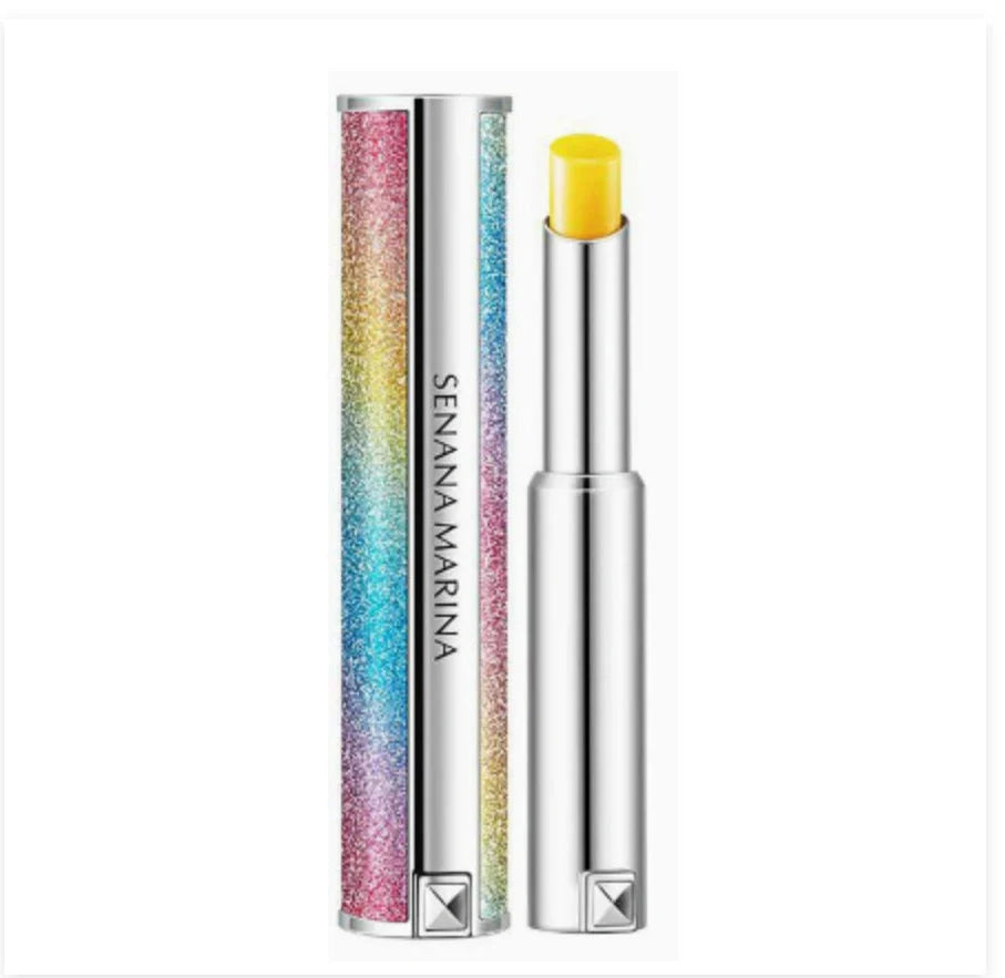 Rainbow Star colour changing lipstick tube showing honey shade transforming to pink on lips