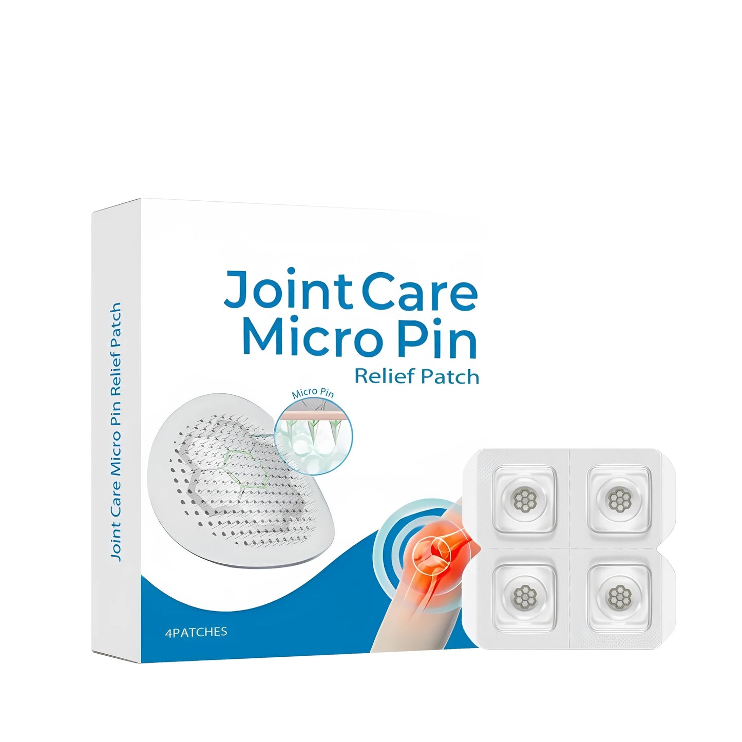 Pack of four turmeric and peptide joint relief patches on skin.