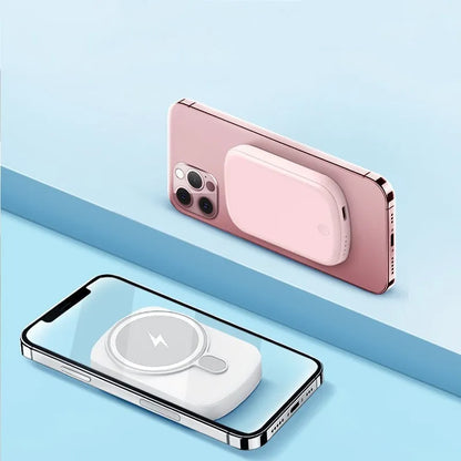 Magsafe magnetic wireless power bank in Barbie Pink, Gentleman's Black, Ivory White, and Lightning Purple colours.